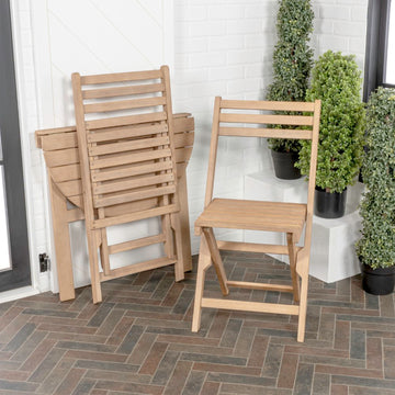 Cadiz Classic French Country 3-Piece Acacia Wood Half-Round Outdoor Folding Bistro Set - JONATHAN Y